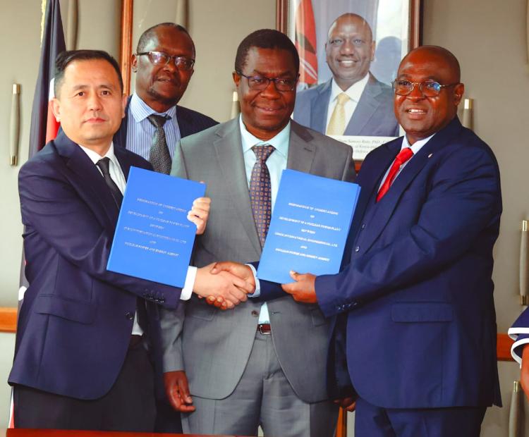  Nuclear Power and Energy Agency (NUPEA) Chief Executive Officer Justus Wabuyabo (Seated R) and the President of the China Nuclear Engineering and Construction Corporation (CNECC) International, Li Xiaohong (seated L) sign a Memorandum of Understanding on collaboration on technical transfer in Nuclear energy implementation and development towards nuclear power programs in Kenya